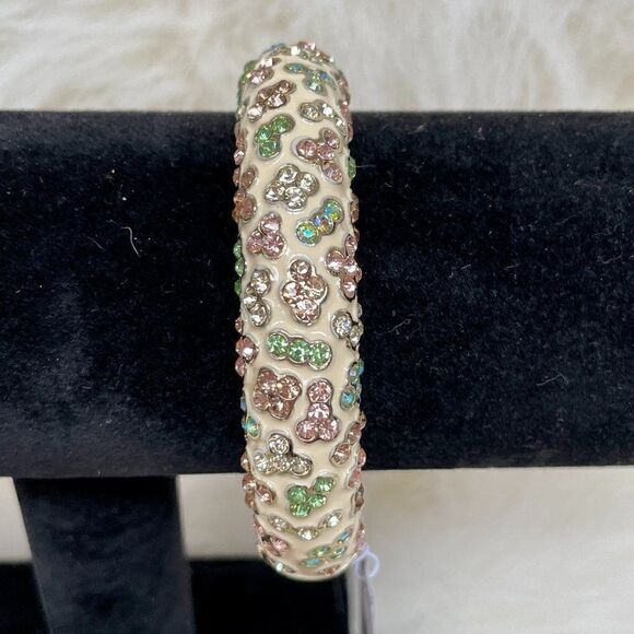 Cream Enamel and Bling Hinged Cuff Bracelet #611 - Picture 3 of 5